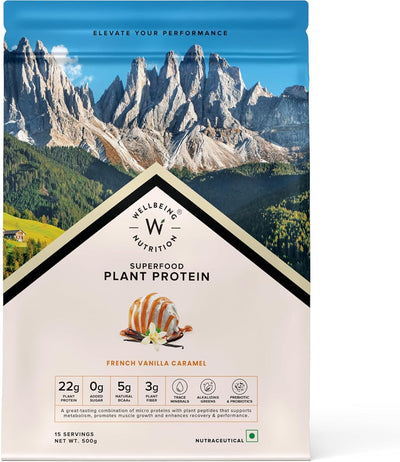 Wellbeing Nutrition Superfood Plant Protein - French Vanilla Caramel, 500g