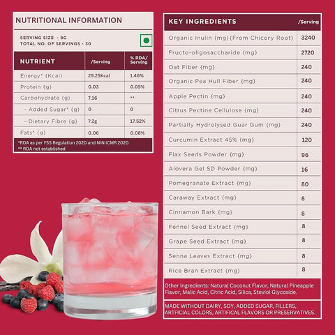 Wellbeing Nutrition Daily Fiber Powder - Organic Prebiotic Fiber - Vanilla Berry & Pina Colada - 7g Per Serving - Image 6