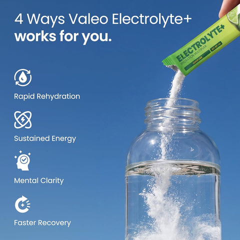 Valeo Hydration Electrolyte+ Drink Mix - Lemon & Lime, 20 Stick Packs, Sugar-Free - Image 4