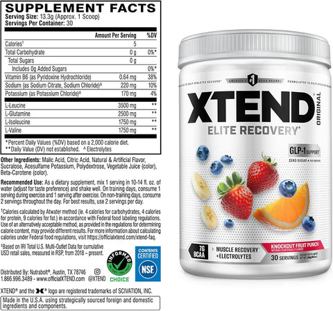 XTEND Original BCAA Powder - Knockout Fruit Punch Flavour, 30 Servings - Image 2