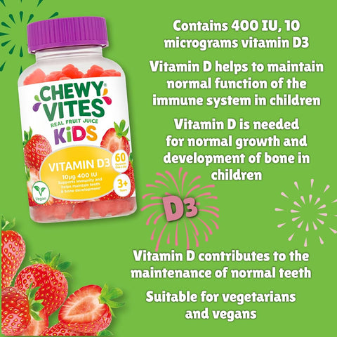 Chewy Vites Kids Vitamin D3 Gummies - Vegan, 400 IU, 60 Count - Image 4