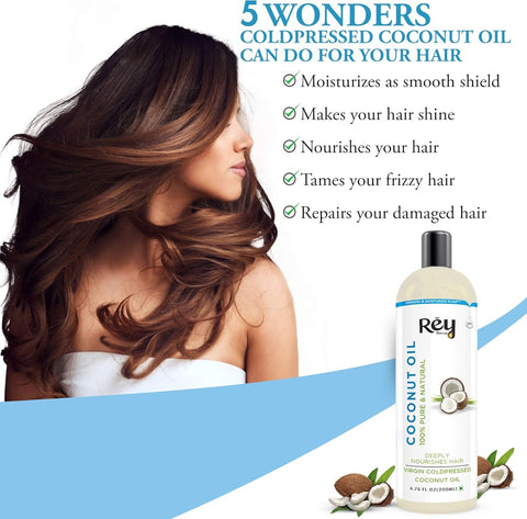 Rey Naturals Coconut Oil - Cold-Pressed, Pure & Natural, 200ml for Hair & Skin - Image 7