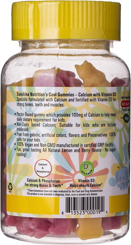 Sunshine Nutrition Cool Gummies - Calcium with D3, Vegan, 60 Gummies - Image 2