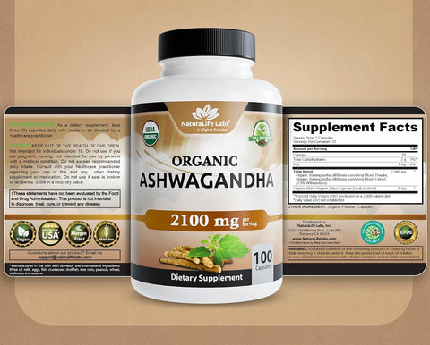 Naturalife Labs Organic Ashwagandha 2100mg - Vegan Capsules, 100 Count - Image 8