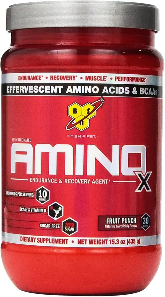 BSN Amino X - Fruit Punch, BCAA 2:1:1, Caffeine-Free - 30 Servings