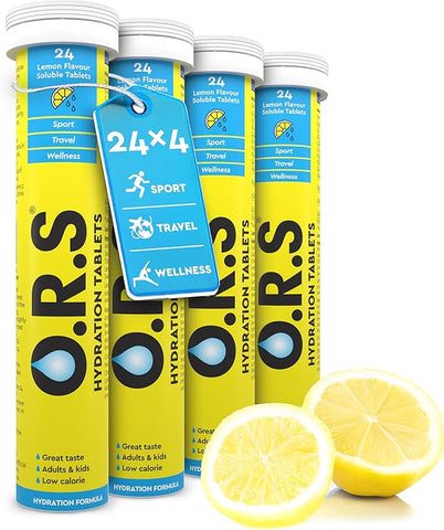 O.R.S Hydration Tablets with Electrolytes Natural Lemon Flavour 96 Tablets (Pack of 4 x 24)