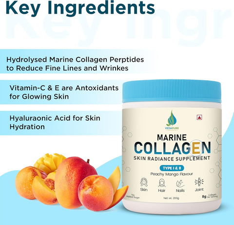 Vedapure Marine Collagen Skin Radiance Supplement - Peachy Mango - 200g - Image 3