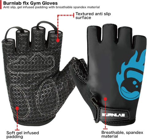 Burnlab Gym Gloves Pro - Spandex, Gel Padding, Medium, Black & Blue - Image 3