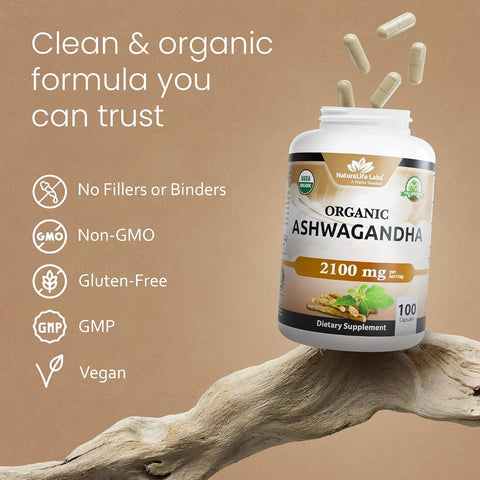 Naturalife Labs Organic Ashwagandha 2100mg - Vegan Capsules, 100 Count - Image 6