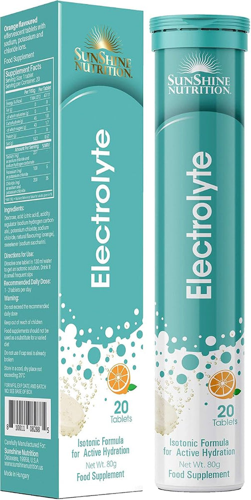 Sunshine Nutrition Effervescent Electrolyte Tablets - Orange Flavour, 20 Count