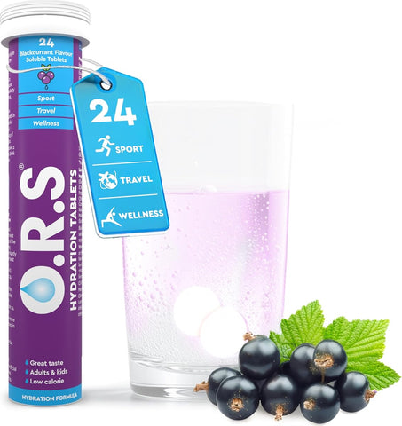 ORS Hydration Electrolyte Tablets - Vegan, Low-Calorie, Blackcurrant - 24 Pack