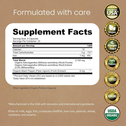 Naturalife Labs Organic Ashwagandha 2100mg - Vegan Capsules, 100 Count - Image 2