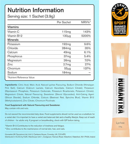 Humantra Electrolyte Powder - Lychee Flavour, No Sugar, 20 Sachets - Image 6