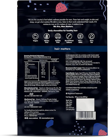 Man Matters Biotin Hair Gummies with DHT Blockers - 100% Vegan - 90 Gummies - Image 6