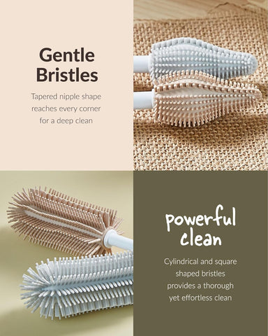 Moyuum Silicone Bottle Cleaning Brush Set Spong Bottle & Nipple Brus with 360° Rotating Handle – Soft, Scratch-Free Bristles for Baby Bottles, Nipples & Glasses, Quick-Drying and Durable (Grey)