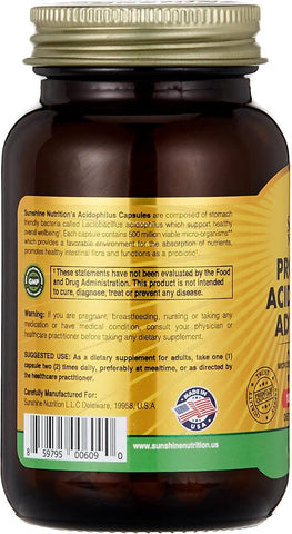 Sunshine Nutrition Probiotic Acidophilus Advanced Capsules - 500 Million Microorganisms, 100 Count - Image 3