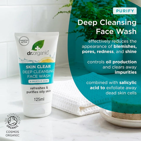 Dr. Organic Skin Clear Deep Cleansing Face Wash with Tea Tree & Salicylic Acid - 125ml - Image 2
