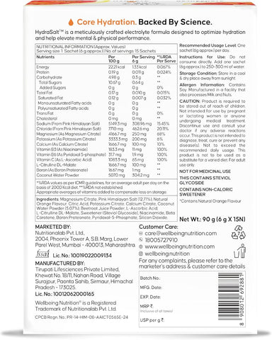 Wellbeing Nutrition Hydrasalt - Blood Orange Electrolyte Sachets, 90g (15 Pack) - Image 7