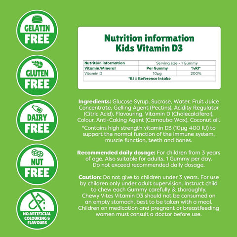 Chewy Vites Kids Vitamin D3 Gummies - Vegan, 400 IU, 60 Count - Image 8