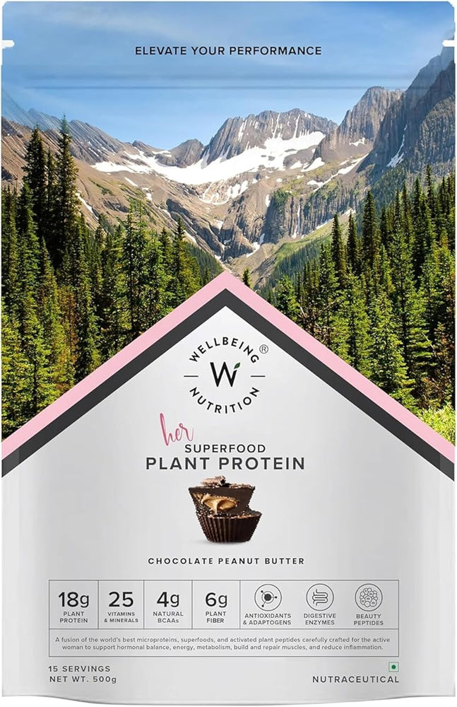 Wellbeing Nutrition Organic Vegan Plant Protein Powder with BCAAs - Chocolate Peanut Butter, 500g