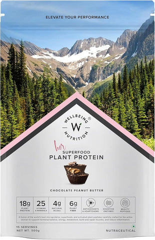 Wellbeing Nutrition Organic Vegan Plant Protein Powder with BCAAs - Chocolate Peanut Butter, 500g