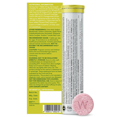 Wellbeing Nutrition Apple Cider Vinegar (ACV) 34 Effervescent Tablets with the Mother and Garcinia Cambogia, Pomegranate | Effective Weight Management, Weight Loss, Gut Health (Pack of 2)