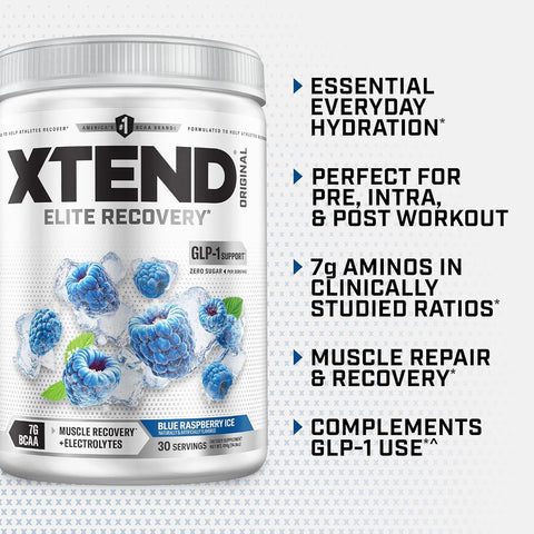 XTEND Original BCAA Powder - Blue Raspberry Ice, 7g BCAAs, 30 Servings - Image 4