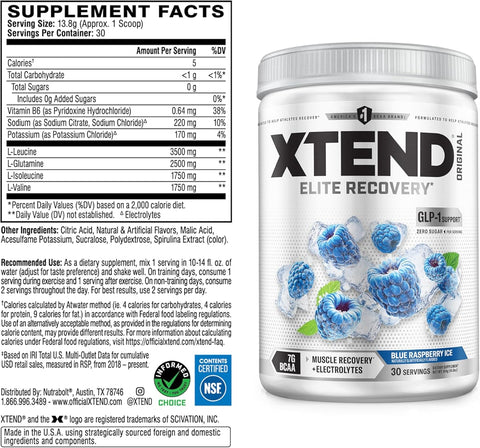 XTEND Original BCAA Powder - Blue Raspberry Ice, 7g BCAAs, 30 Servings - Image 2