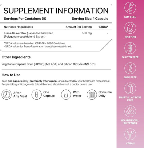 Decodeage Trans-Resveratrol 500mg Vegan Capsules - 60 Pack - Image 3