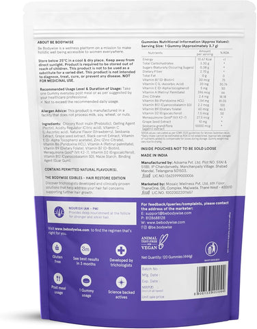 Be Bodywise Biotin Hair Gummies - With Multivitamins, Zinc, No Added Sugar, 120 Day Pack - Image 6