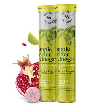 Wellbeing Nutrition Apple Cider Vinegar (ACV) 34 Effervescent Tablets with the Mother and Garcinia Cambogia, Pomegranate | Effective Weight Management, Weight Loss, Gut Health (Pack of 2)