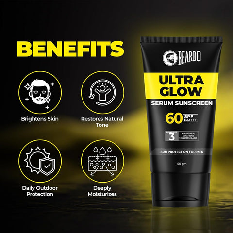 Beardo Ultra Glow Serum Sunscreen SPF 60+ with Niacinamide, Ceramides & Hyaluronic Acid - 50g - Image 4