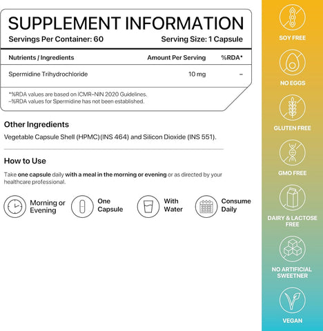 Decodeage Spermidine Capsules - 98% Spermidine Trihydrochloride, 60 Veg Capsules - Image 3
