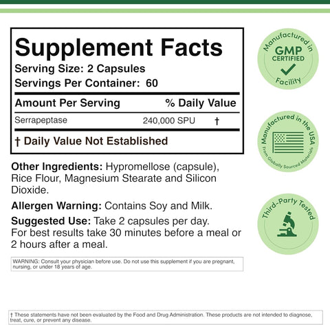 DoubleWood Serrapeptase Capsules - 240,000 SPU, 120 Vegan Capsules - Image 2