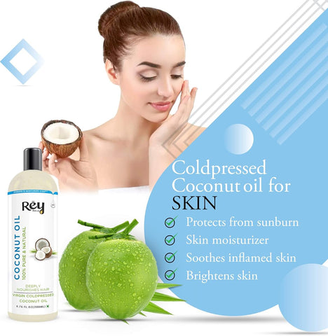 Rey Naturals Coconut Oil - Cold-Pressed, Pure & Natural, 200ml for Hair & Skin - Image 8