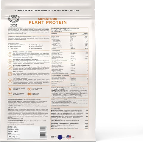 Wellbeing Nutrition Superfood Plant Protein - French Vanilla Caramel, 500g - Image 2