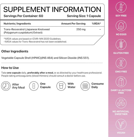 Decodeage Trans-Resveratrol 250mg Veg Capsules - 60 Count - Image 3