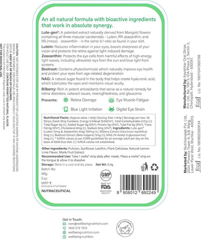 Wellbeing Nutrition Eye Care Oral Strips - Lutemax 2020, 30 Pack - Image 7