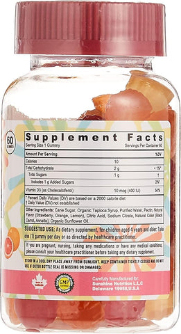 Sunshine Nutrition Kids Vitamin D3 Gummies - 60 Gummies, Gluten Free - Image 2