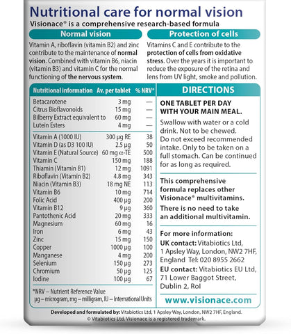 Vitabiotics Visionace Original Eye Vitamins - Lutein & Zinc, 30 Tablets - Image 3