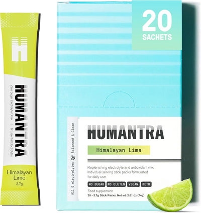 Humantra Himalayan Lime Electrolyte Powder Sachets - 6 Electrolytes, Sugar-Free, Vegan - 20 x 3.66g
