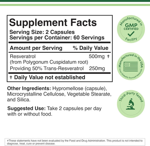 Doublewood Resveratrol Supplement - 500mg, 120 Vegan Capsules - Image 2