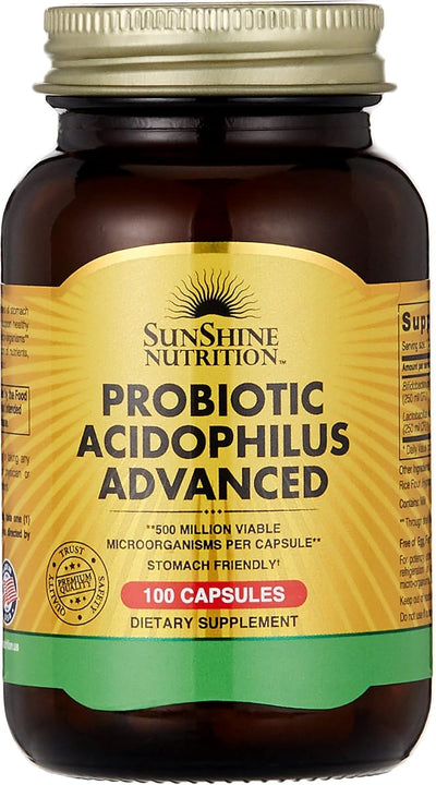 Sunshine Nutrition Probiotic Acidophilus Advanced Capsules - 500 Million Microorganisms, 100 Count