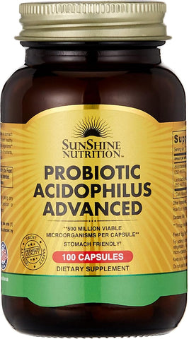 Sunshine Nutrition Probiotic Acidophilus Advanced Capsules - 500 Million Microorganisms, 100 Count