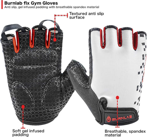 Burnlab Flex Spandex Gym Gloves - Small, White - Image 3