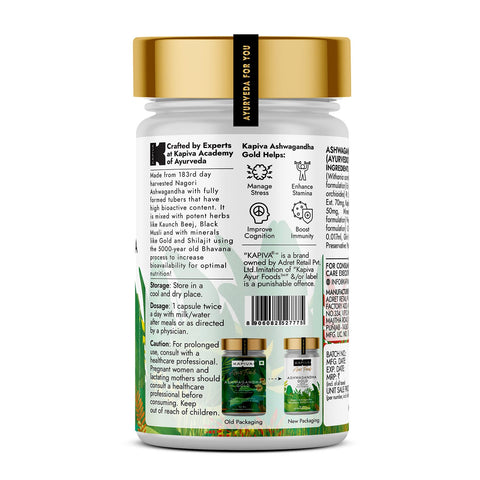 Kapiva Ashwagandha Gold Capsules Ashwagandha With Gold, Shilajit (60 Capsules)