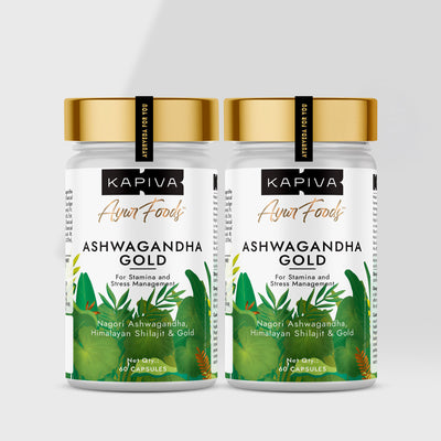 Kapiva Ashwagandha Gold Capsules Ashwagandha With Gold, Shilajit (60 Capsules)