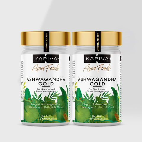 Kapiva Ashwagandha Gold Capsules Ashwagandha With Gold, Shilajit (60 Capsules)