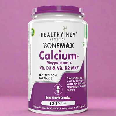 HealthyHey Calcium with Magnesium, Vitamin D3 & Vitamin K2- Mk7 - BoneMax - Bone Health Complex -120 Vegetable Capsules
