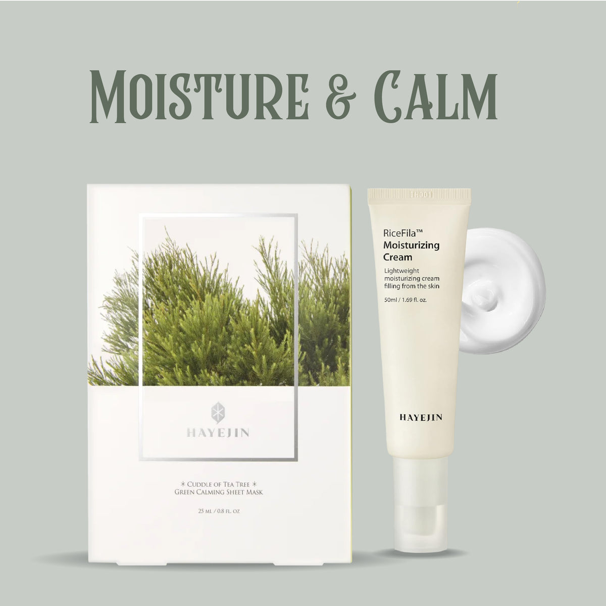 Hayejin RiceFila Facial Moisturizing Cream 50ml and Hayejin Green Calming Sheet Mask 25 ml Combo